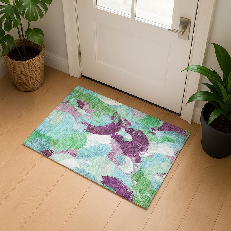 Premium Washable Super Soft Abstract Contemporary Mayfield Rug - Teal - 1'8" x 2'6"