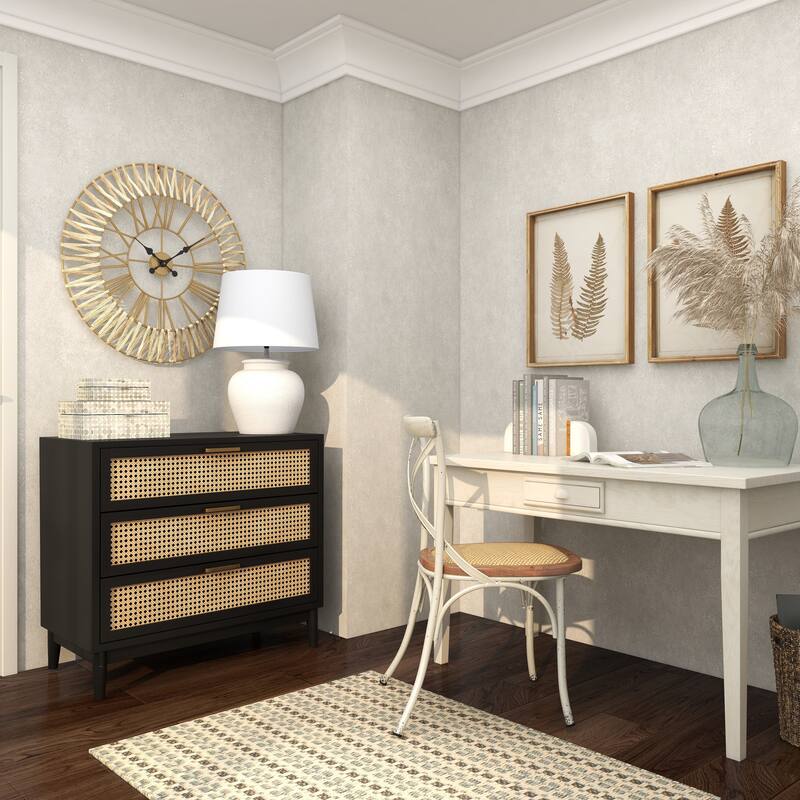 Brown Seagrass Woven Decorative Wall Clock with Gold Metal Frame