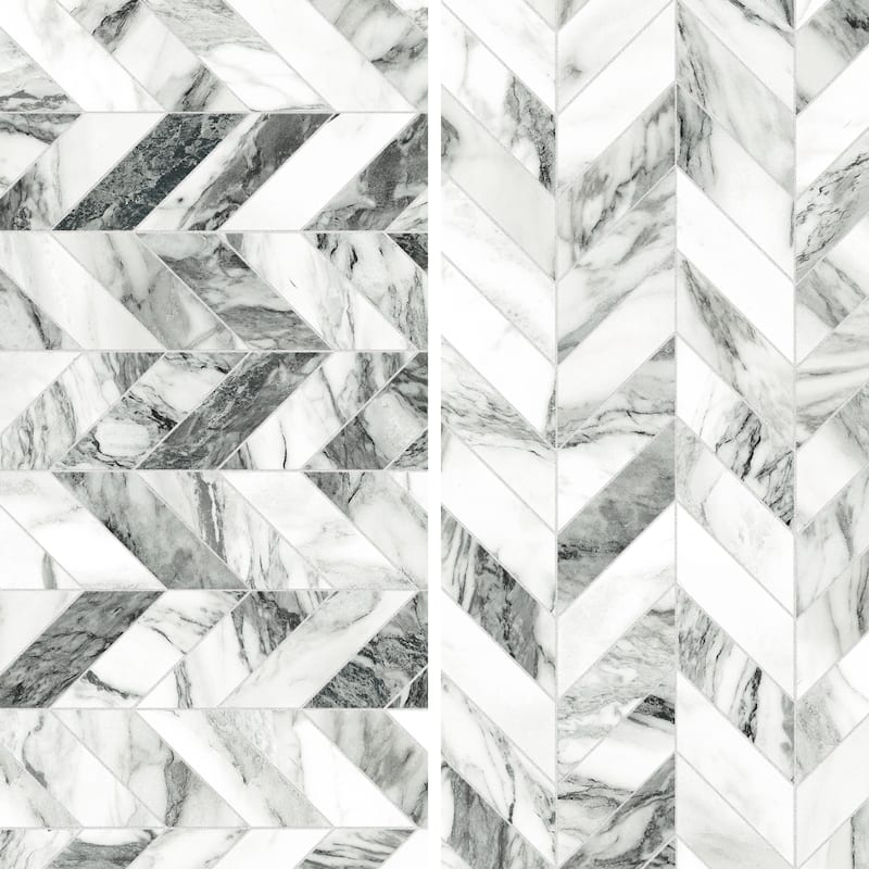 Merola Tile Touche Chevron Zebre 11-3/4" x 12-1/4" Porcelain Mosaic Floor and Wall Tile - (1 Tile)