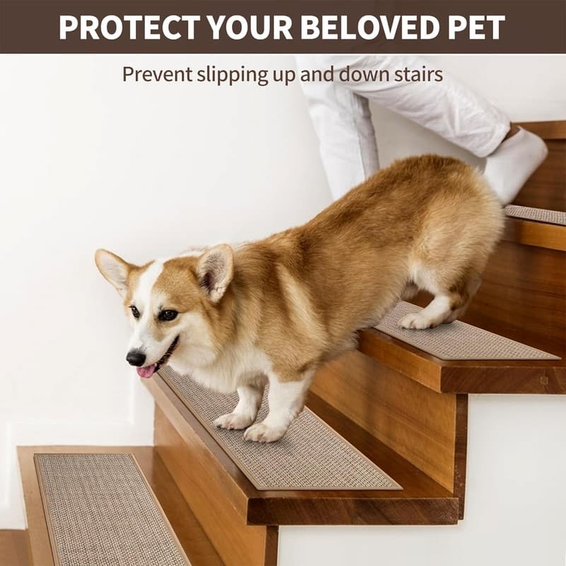 15pcs Upgraded Self Adhesive Backing Non Slip Stair Carpets, Linen Stair Treads for Indoor 30x8 in - 6' x 7'