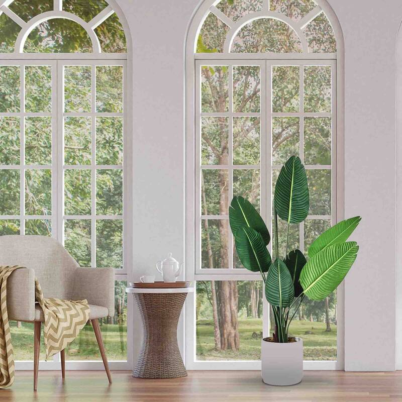 American Art Decor Artificial Faux Tree in White Tapered Ceramic Pot