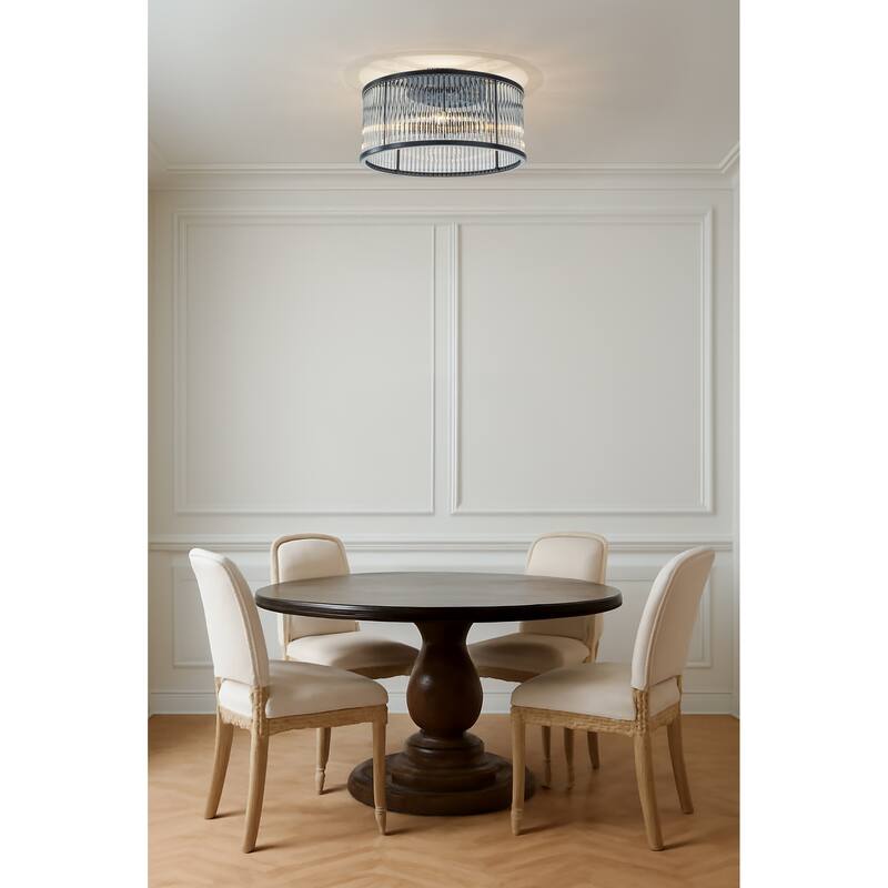 Modern Glam Black / Antique Bronze 4/10-Light Glass Drum Flush Mount Contemporary Ceiling Light For Living Room Entryway