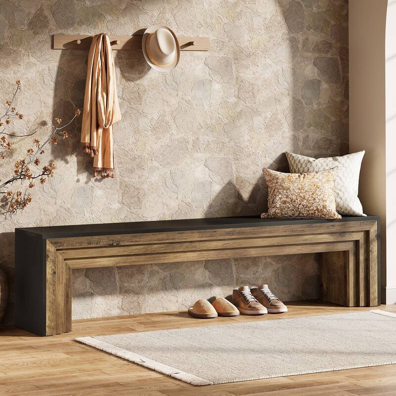 71" Extra Long Entryway Bench Indoor End of Bed Bench - Brown+Black