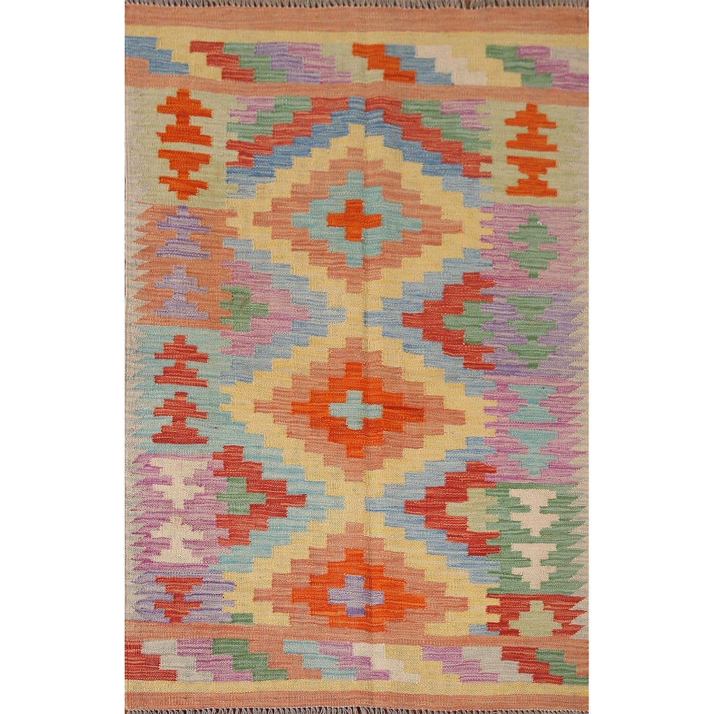 Southwestern Kilim Oriental Accent Rug Hand-Woven Wool Carpet - 3'2"x 5'0"