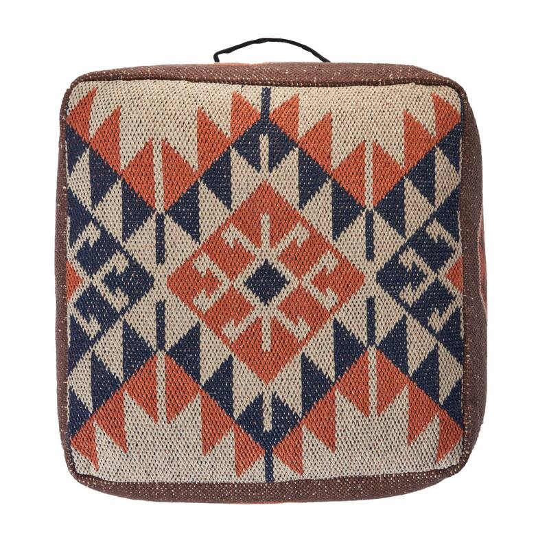 18" Brown and Orange Southwestern Square Pouf Ottoman