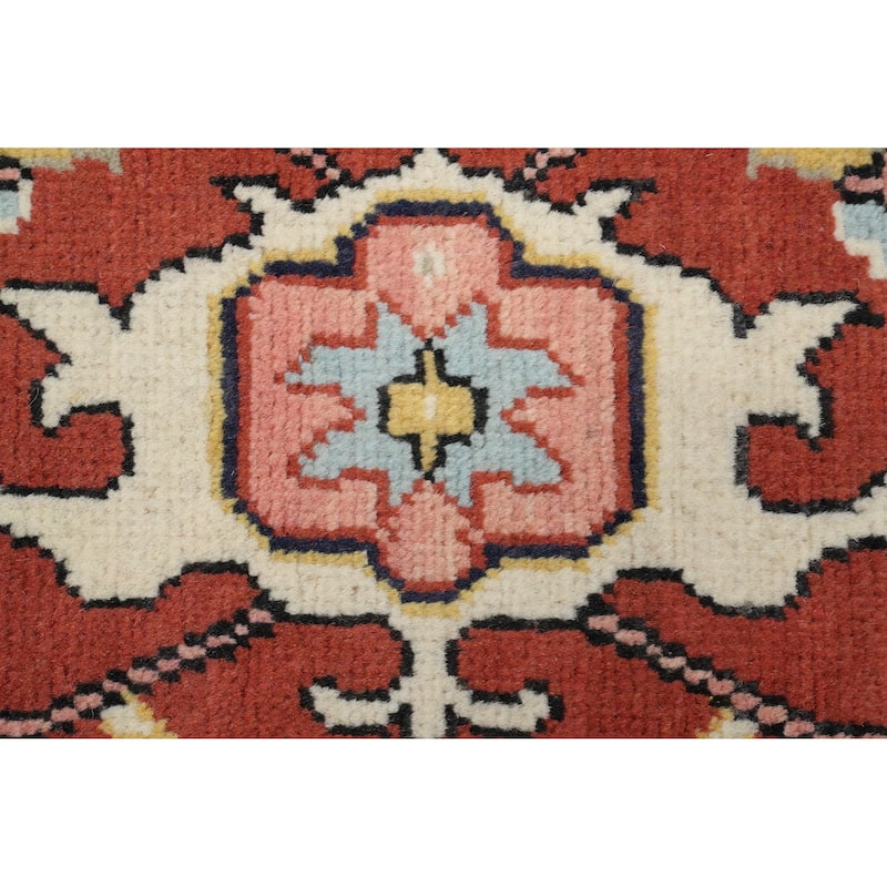 Hand Knotted Oriental 100% Wool Carpet Traditional Medallion Oranges & Rust Heriz (serapi) Area Rug - 9' 1'' X 6' 2''