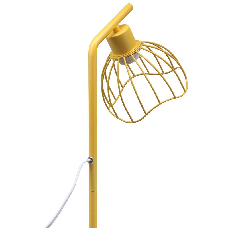 Metal Industrial Cage Floor Lamp with Curved Arm and Rotary Switch - 9.57 x 7.87 x 54.50 in. (L x W x H)