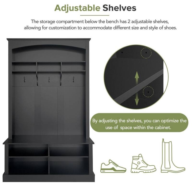 47.2"Wide Hall Tree Multi-functional Shoe Storage with 3 Hanging Hooks