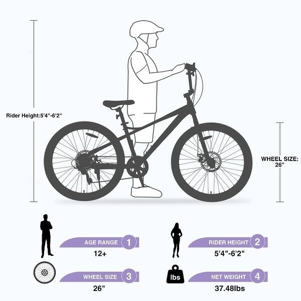 dimension image slide 1 of 6, Freestyle Kids Bike Double Disc Brakes Children's Bicycle Freestyle Mountain Bike with 7-speed Change System for Boys Girls