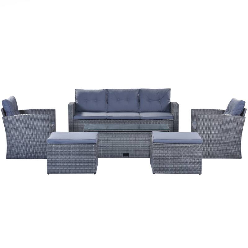 6-piece All-Weather Wicker PE rattan Conversation Sectional Set