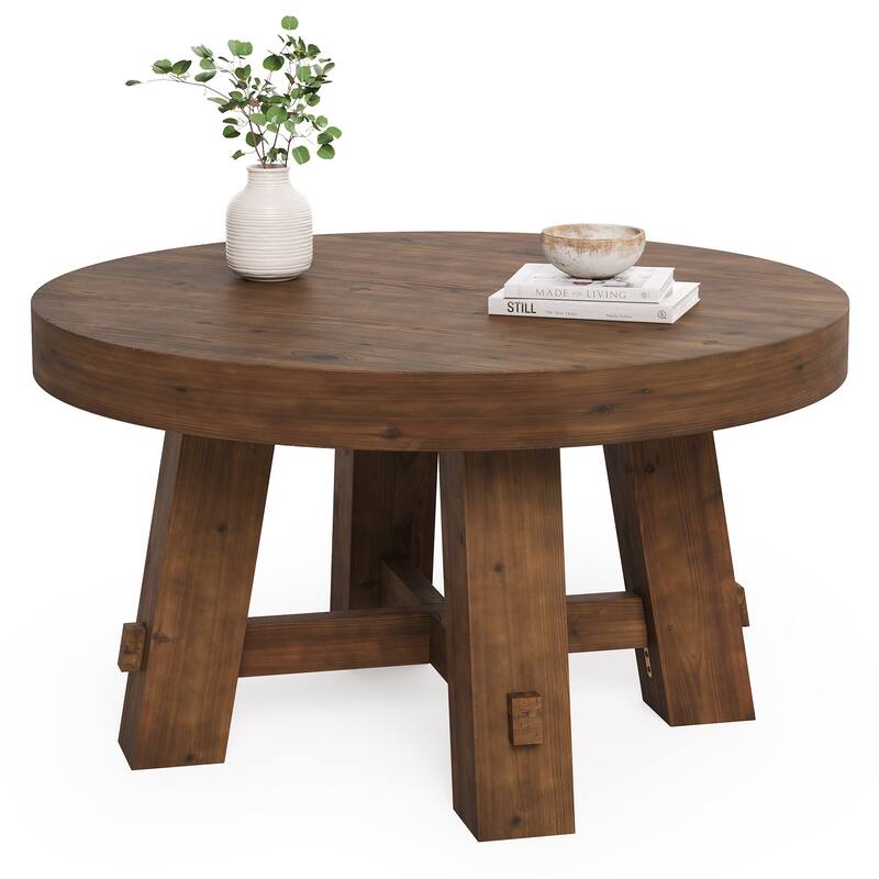 31.5-Inch Solid Wood Coffee Table, Round Center Table for Living Room, Apartment