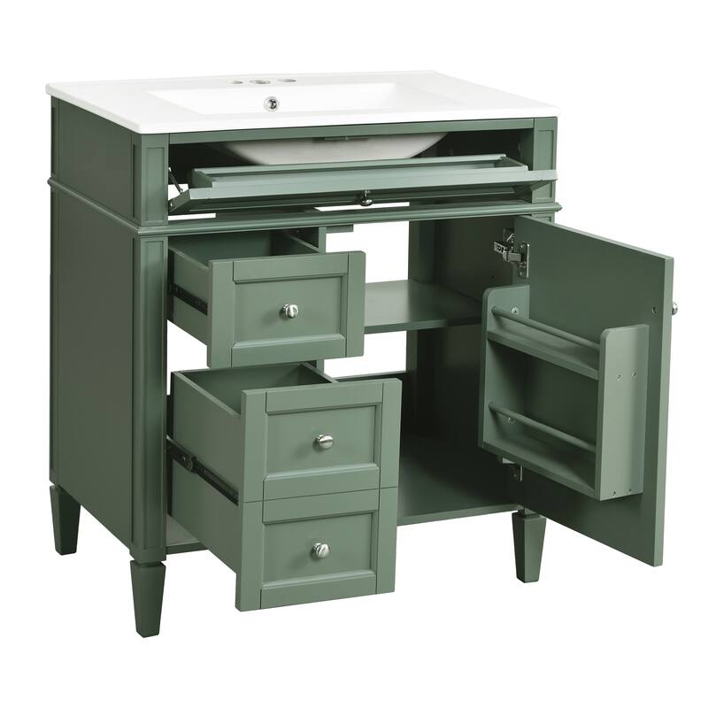 30" Bathroom Vanity Cabinet with Sink, Modern Freestanding Vanity with 2 Storage Drawers, Tip-out Drawer, and Adjustable Shelf