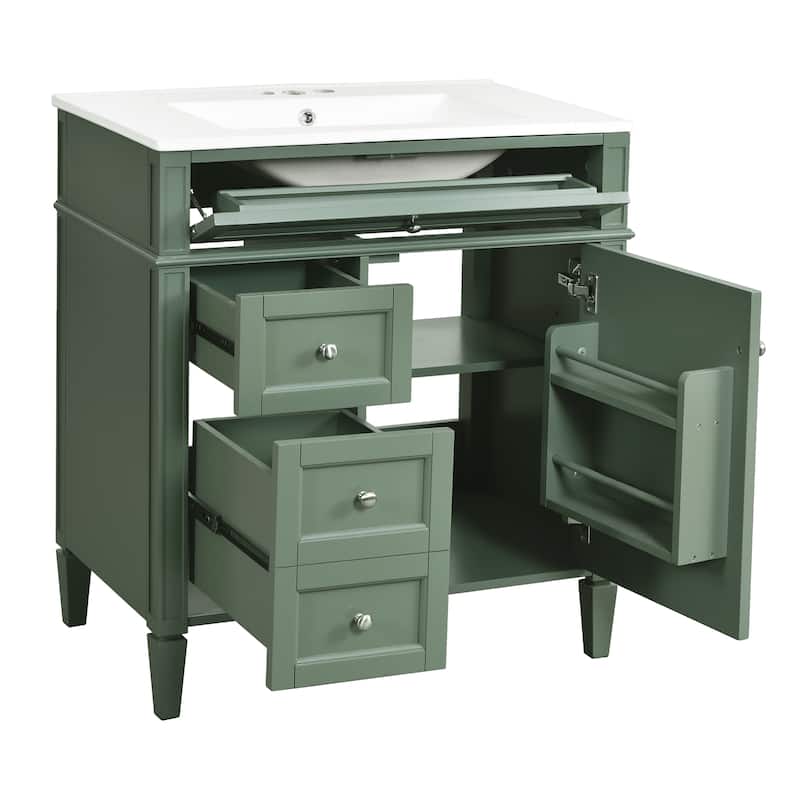 30'' Bathroom Vanity with Top Sink,Bathroom Storage Cabinet with 2 Drawers and a Tip-out Drawer, Single Sink Bathroom Vanity