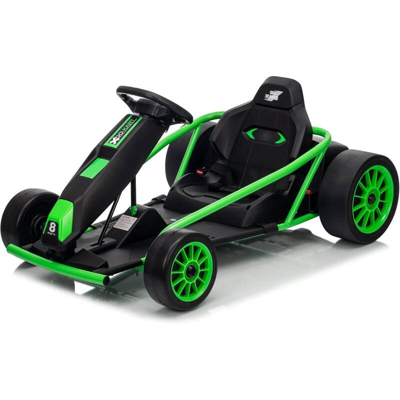8MPH Fast Drifting Circling Car Ride On Go Kart for Kids Best Gift - Green