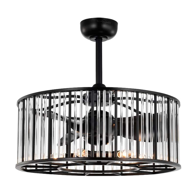 Helena 25-inch Matte Black and Silver 6 Lights 3 Blades Lighted Ceiling Fan with Remote