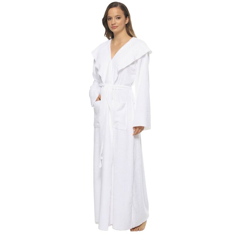Women's Angel Stlyle Robe Ankle Long Hooded Turkish Cotton Bathrobe