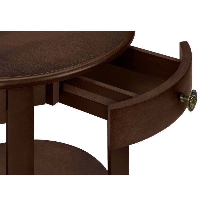 Transitional 2 Tier Accent Table, Round End/Side Table for living room, Nightstand for Bedroom, Brown Veneer