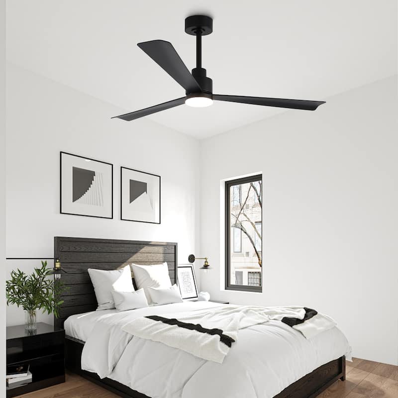 52" Modern Integrated LED Black Ceiling Fan with Light and Remote
