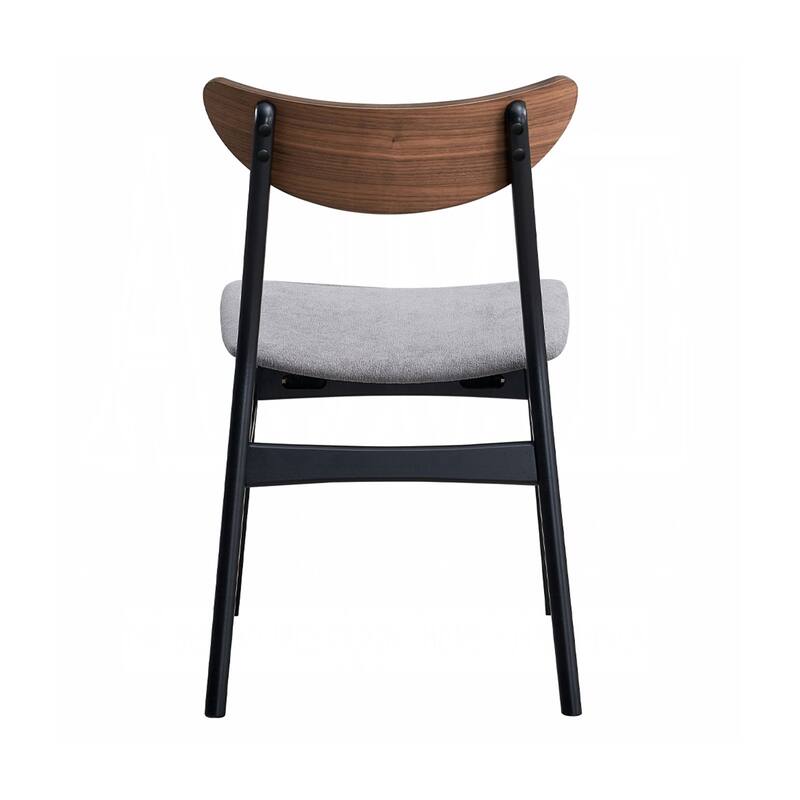 Set of 2 Linen Upholstered Dining Chairs with Curved Back in Gray and Walnut