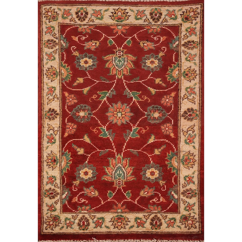 Red Floral Kazak Foyer Rug Hand-Knotted Wool Carpet - 2'0" x 3'0"