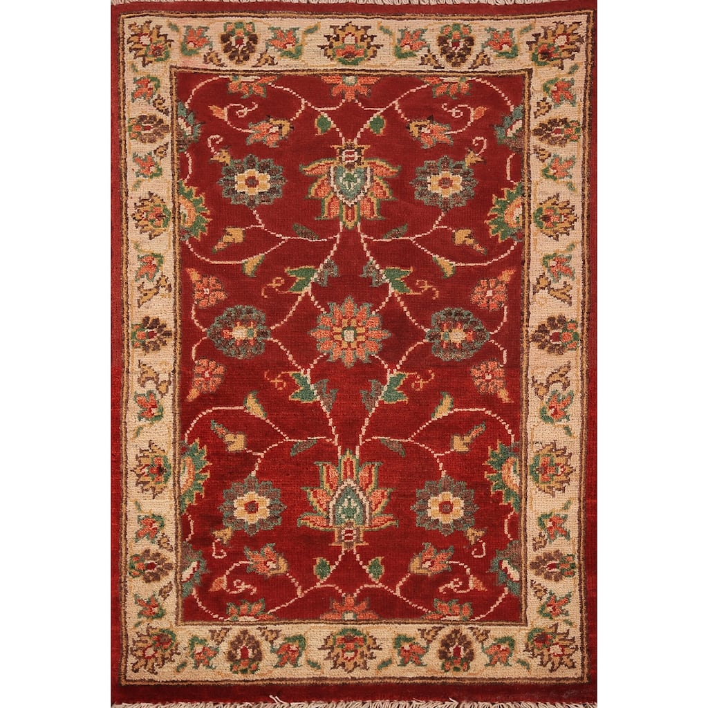 Red Floral Kazak Foyer Rug Hand-Knotted Wool Carpet - 2'0" x 3'0"