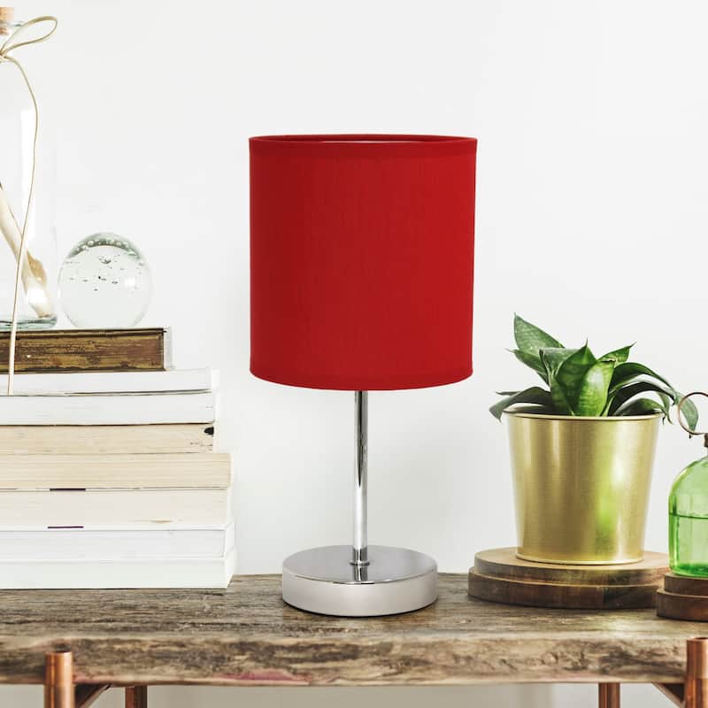 Traditional Petite Table Lamp with Drum Shade - 11.75" - Silver and Red