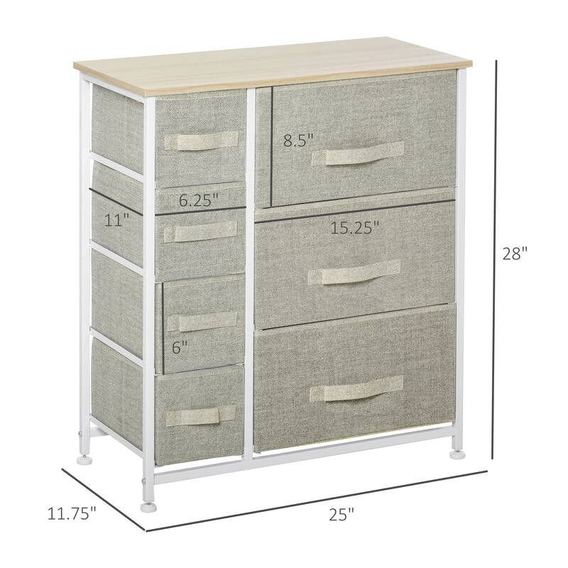 HOMCOM 7-Drawer Storage Cabinet Organizer Unit with Fabric Bins for Bedroom, Dresser, Closets, Grey