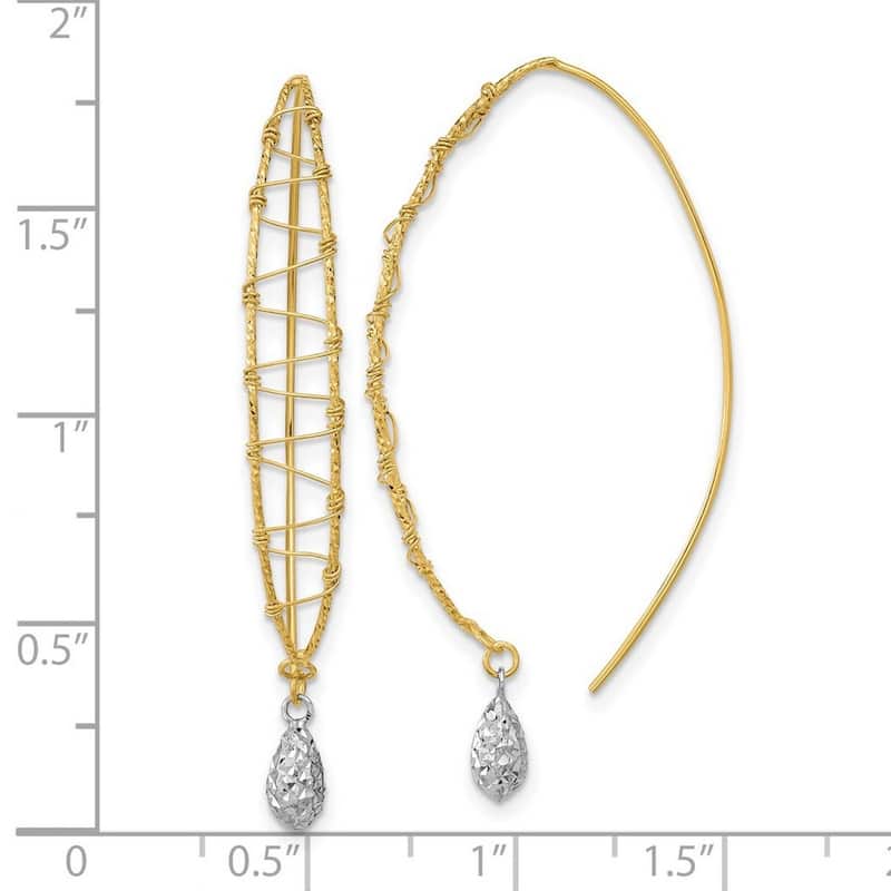 Curata 14k Two tone Gold 47x6mm Wire Wrapped Teardrop Dangle Earrings