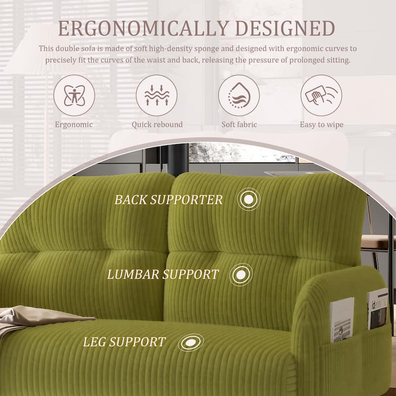 HOMEFUN Corduroy Upholstered Tufted Comfortable Wood Frame Loveseats Sofa with Double Side Pocket