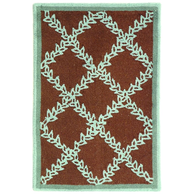 SAFAVIEH Handmade Chelsea Sunstripe Trellis French Country Wool Rug - 1'8" x 2'6" - Brown/Blue