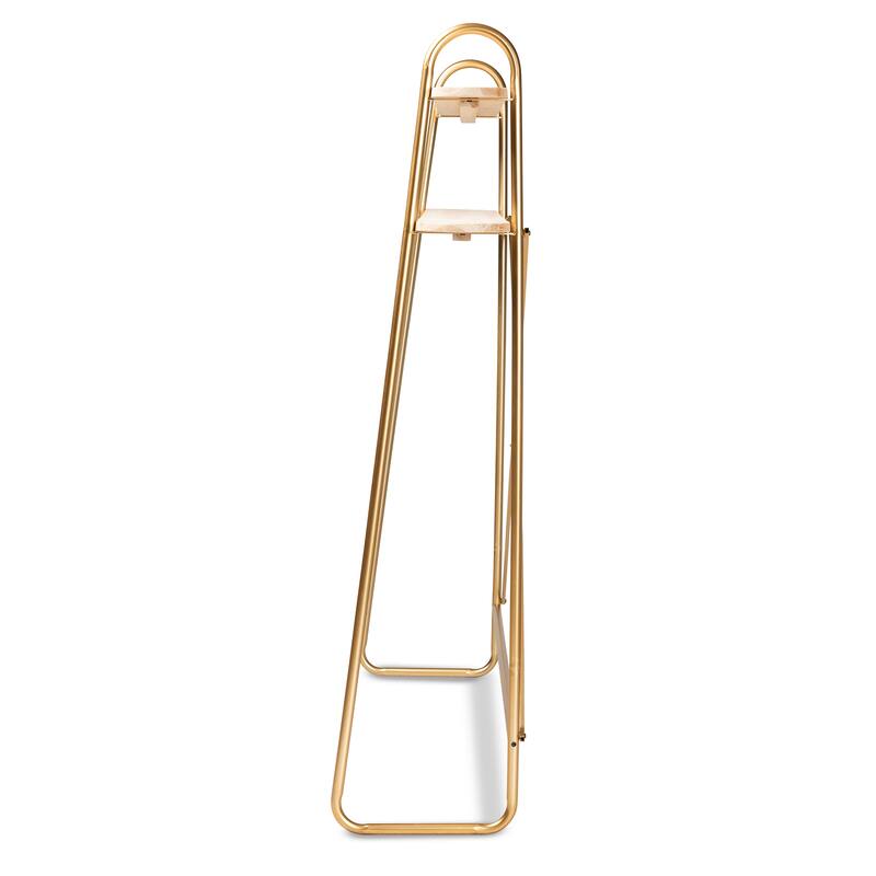 Merida Gold Metal and Brown Wood 2-Tier Over Bed Queen Size Shelf