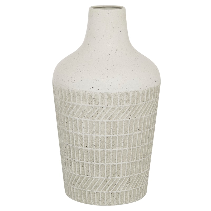 White Metal Textured Decorative Vase - 8 x 8 x 13