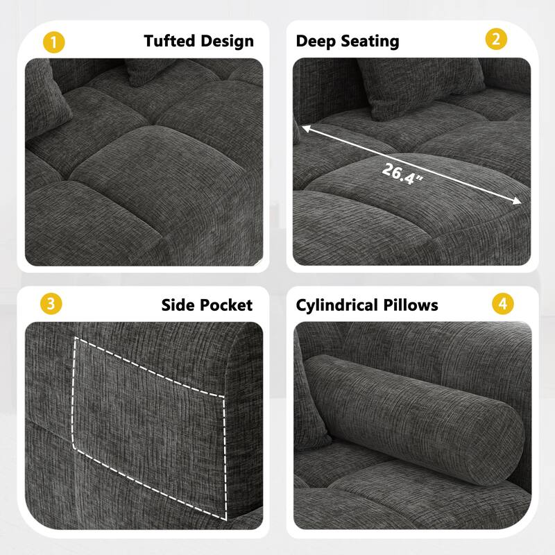 Full-Compressed Sectional Sofa with L-Shape Chaise, Modular 3 Seater Sectional Sofa, Upholstered Sofa with Side Pockets