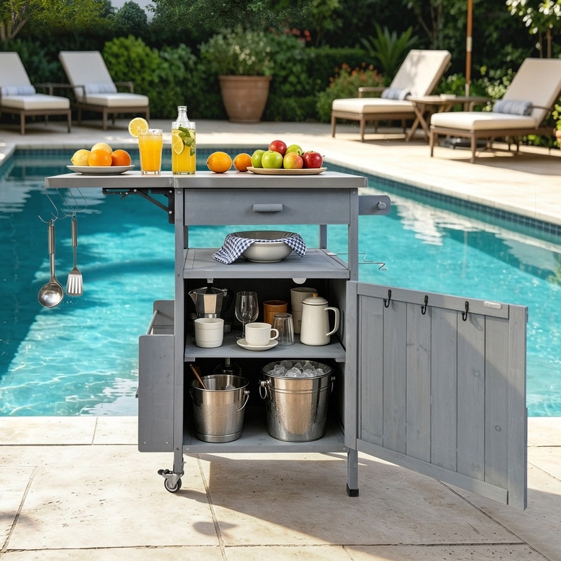 40.5" Outdoor Grill Cart with Stainless Steel Top Removable Shelf and Drop Leaf Design for Easy Storage