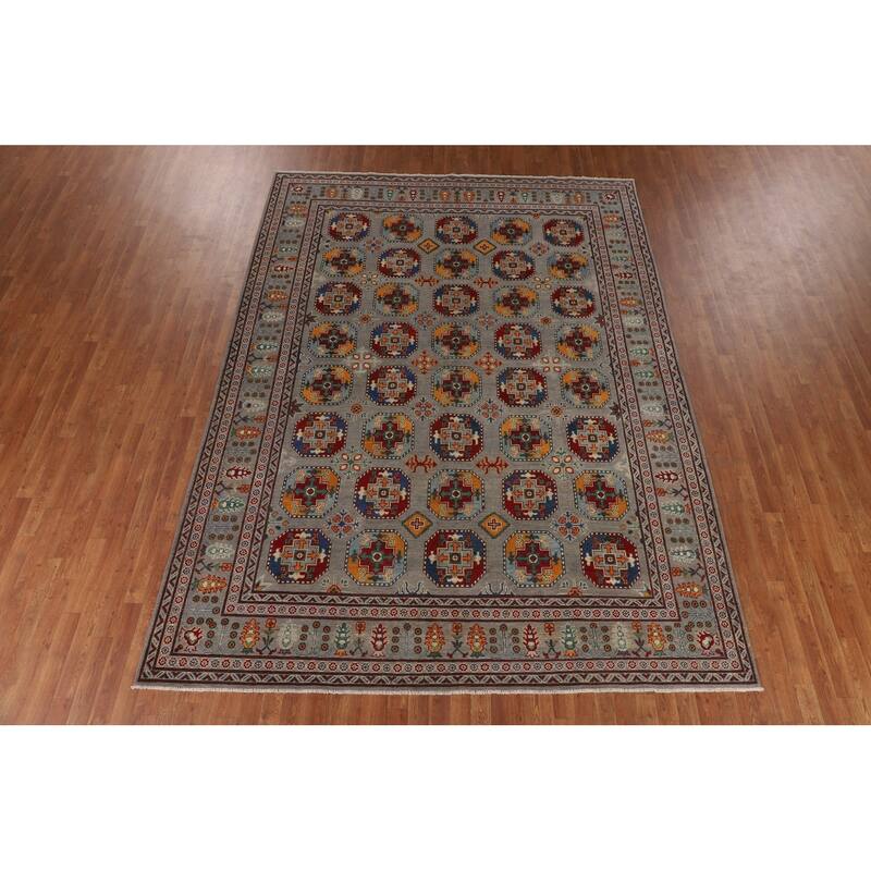 All-Over Geometric Kazak Area Rug Hand-Knotted Wool Carpet - 8'4" x 11'4"