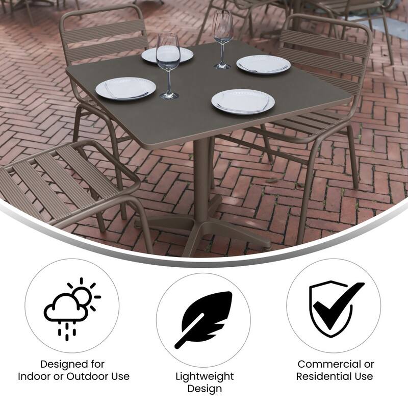 31.5" Square Aluminum Indoor-Outdoor Table Set with 4 Slat Back Chairs