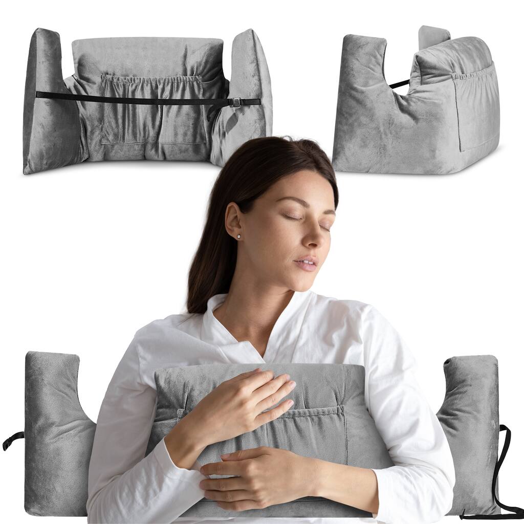 Cheer Collection Post Mastectomy Pillow with Front and Back Pockets - Grey