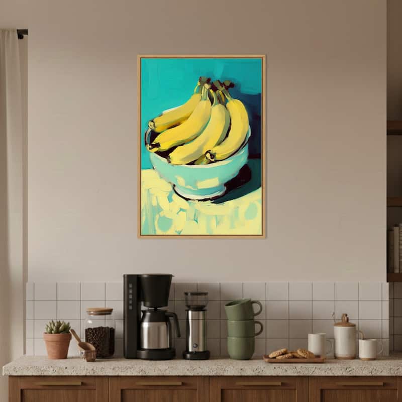 Bowl of Bananas by Treechild (23 x 33 in.), Framed Canvas Wall Art Print