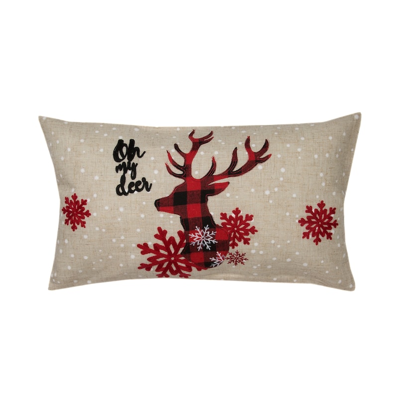 My Deer Applique And Embroidered Christmas Pillow 12" by 20"