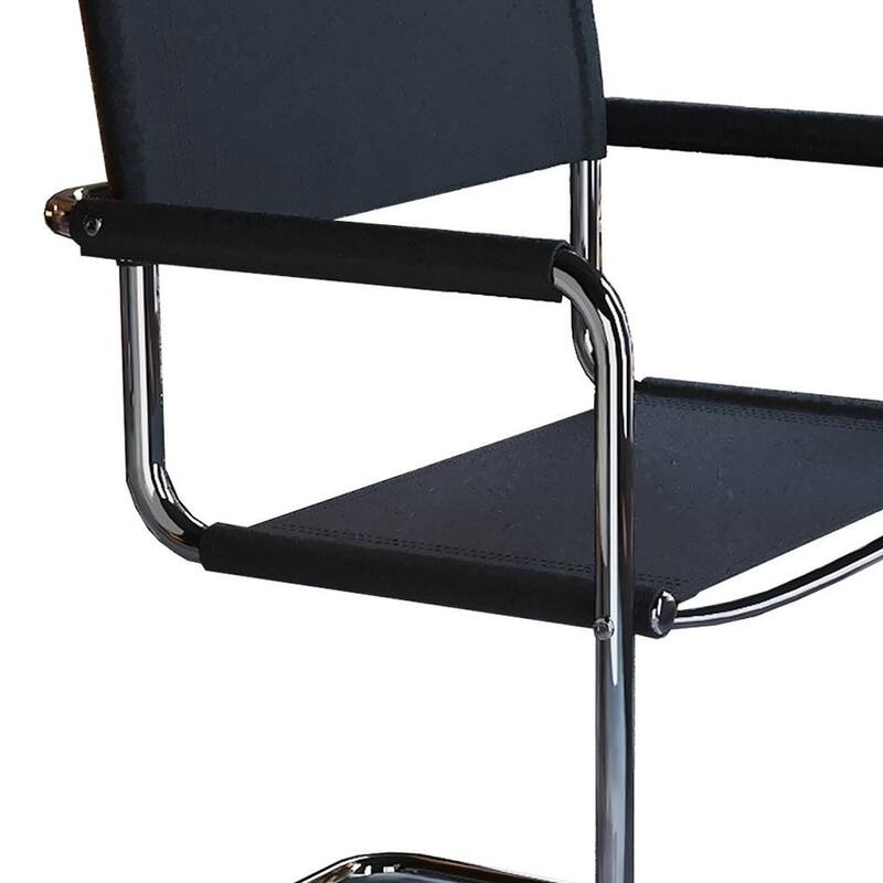HomeRoots 23" Silver And Black Genuine Leather and Stainless Steel Arm Chair - 22.95 in. x 31.30 in. x 23.62 in.