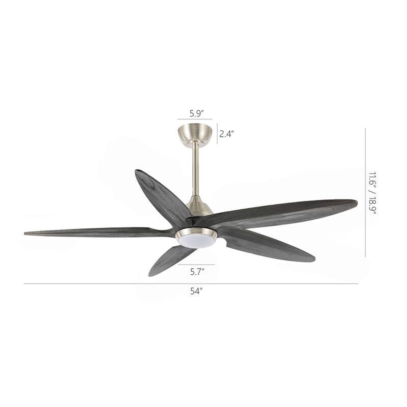 GetLedel 54" Solid Wood 5-Blade Ceiling Fan with Dimmable LED and Remote Control