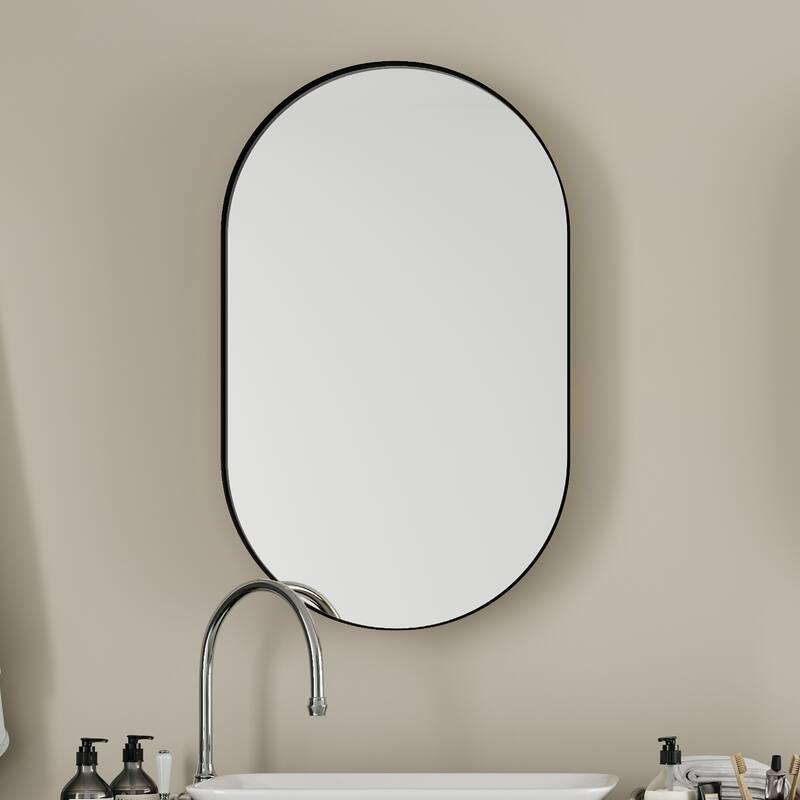 Oval Recessed Medicine Cabinet,Metal Framed Bathroom Wall Cabinet with Mirror and Adjustable Shelves,Wall Mirror with Storage