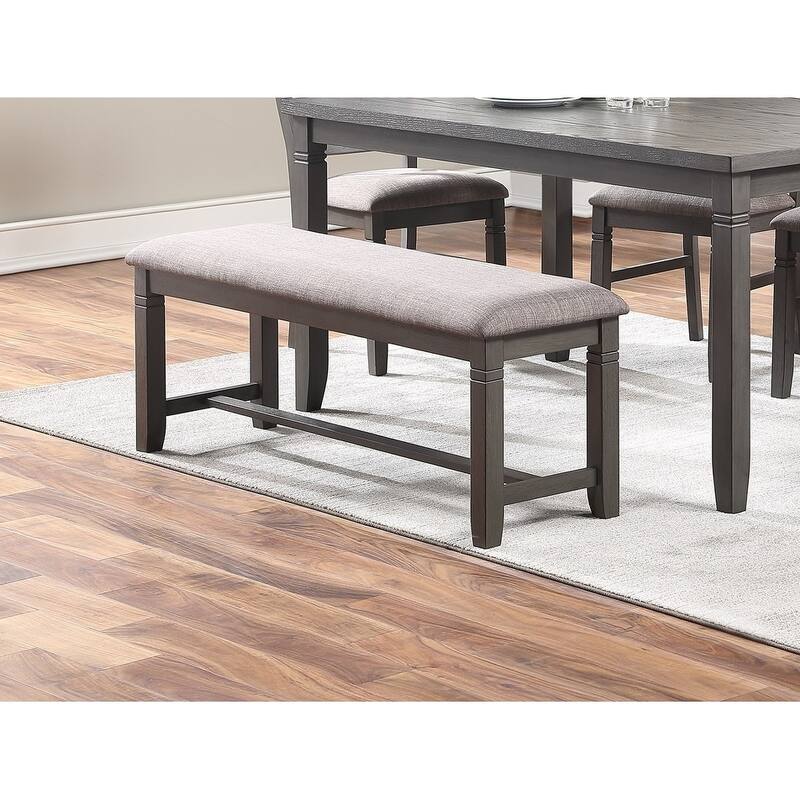 6 Piece Wood Dining Table Set, Kitchen Dining Room Table Set with Rectangle Table, 4 Upholstered Chairs and Bench
