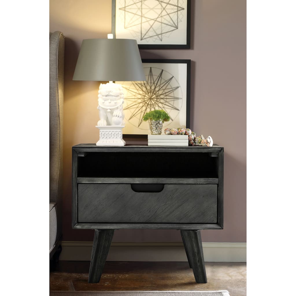 Mohave Mid Century Modern Acacia Wood 1 Drawer Nightstand End Table with Shelf