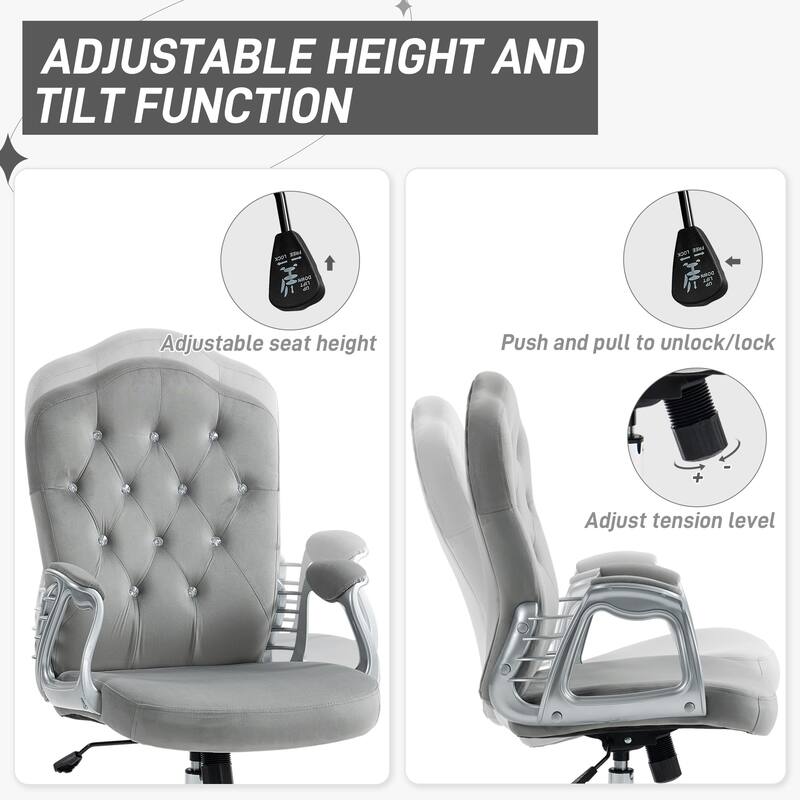 Vinsetto Home Office Chair, Computer Chair, Button Tufted Desk Chair with Swivel Wheels, Adjustable Height, and Tilt Function