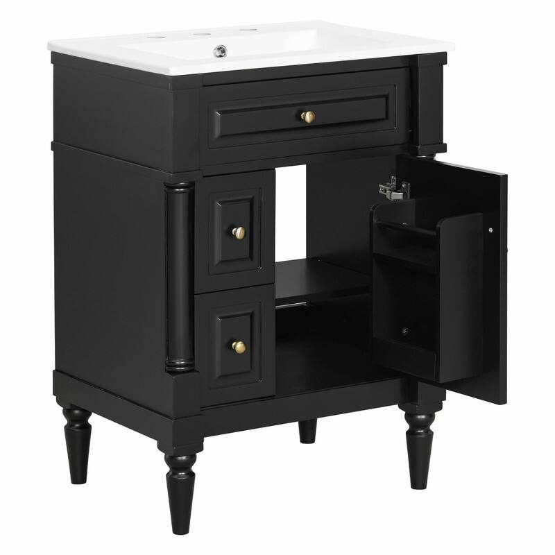 36" Bathroom Vanity with Sink, Freestanding Bathroom Cabinet with Ceramic Basin, Flip Drawer