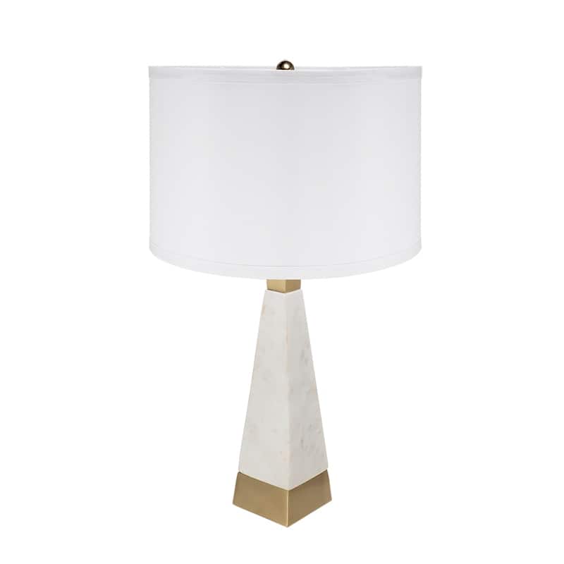 D15x26" White and Gold Thin Pyramid Table Lamp with Drum Shade - Gold+White
