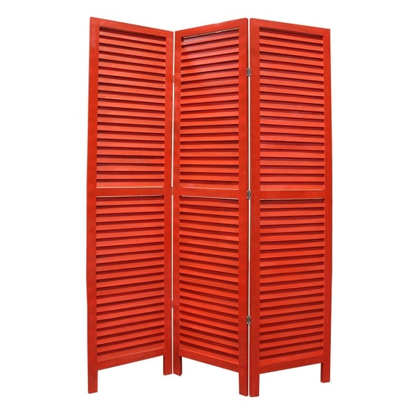 3 Panel Foldable Wooden Shutter Screen with Straight Legs, Red. Opens flyout.