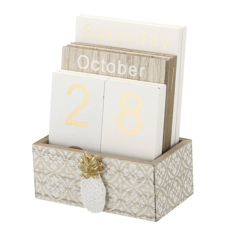 Vintage Wood Block Perpetual Calendar, Wooden Display Blocks Style 1 - Brown