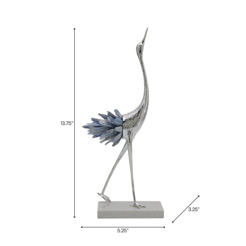 Abstract Metal and Stone Crane Sculpture Crystal Accent on Sturdy Base - 5.25" x 3.25" x 13.75"